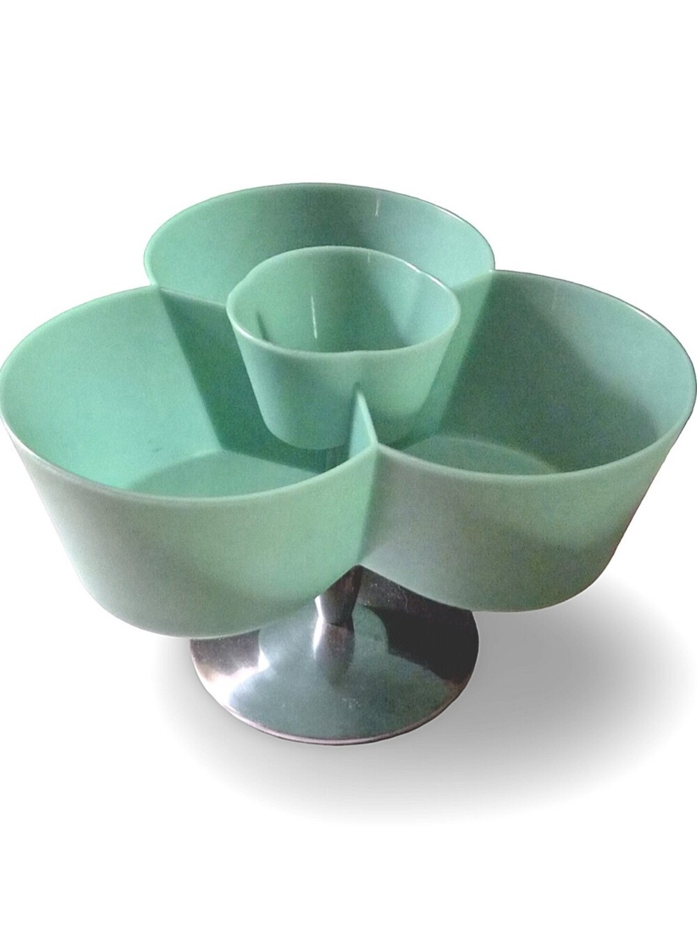 MCM Vintage Michael Graves Aqua Atomic Chip & Dip Server On Meral Pedestal EUC